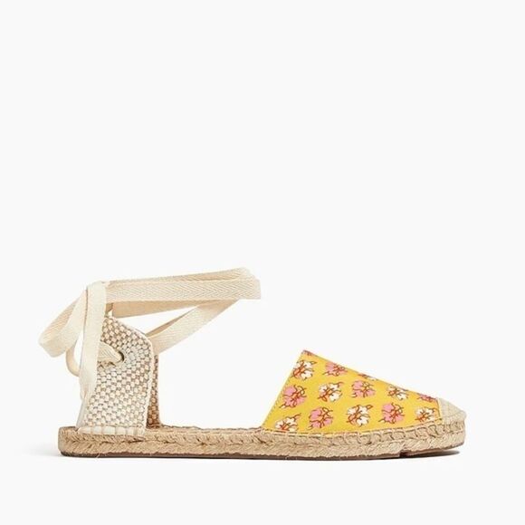 J. Crew factory Printed canvas ankle-wrap espadrille sandals orange/pink NWB - Picture 3 of 6